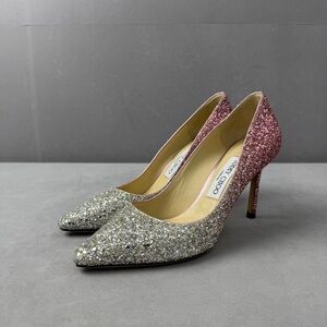 Jimmy Choo Silver-to-Pink Glitter Pointed Toe Pumps